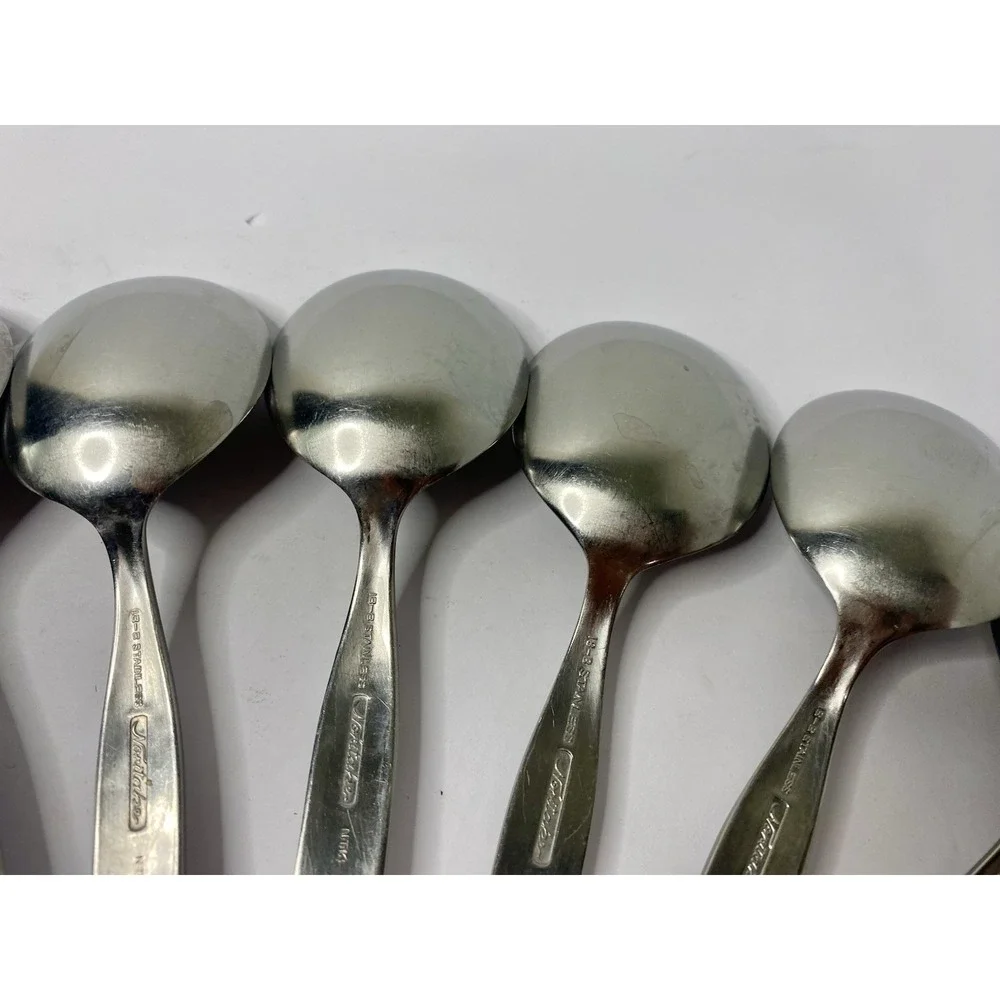 Noritake Fantasy Stainless Round Bowl Soup Spoon Gumbo Lot Of 7